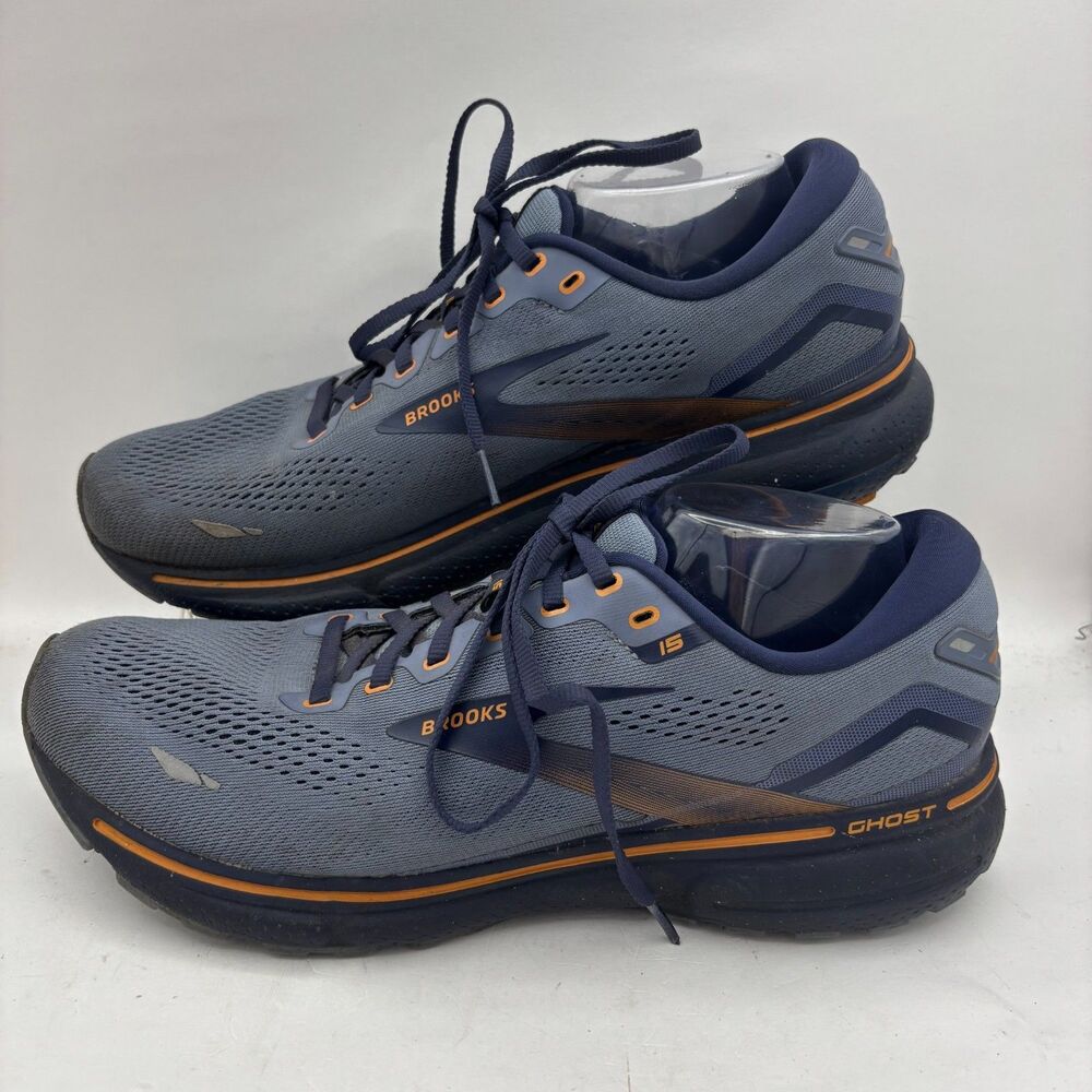 Brooks Ghost 15 Men's Size 12 D Gray Navy Orange Running Shoes 1103931D025